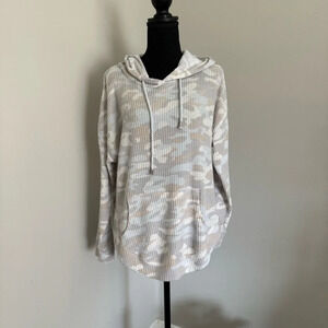 Loose Camouflage Women's Long Sleeve White Grey Tan Hoodie Top Size Large